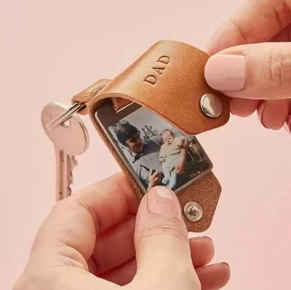 Personalized Photo Keyring in Leather Case + Initials