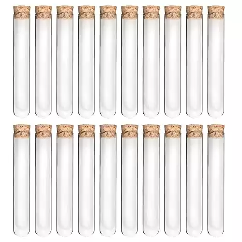 Lily's Home 20 Glass Test Tubes with Cork Stoppers for Scientific Experiments, Shot Glass in Parties, Home Decorations, Spices and Candy. 20x150mm 30ml