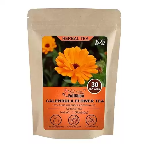 FullChea - Dried Calendula Flowers Tea, 30 Teabags, 1.5g/bag - Premium Calendula Tea For Skin Health & Support Wellness - Non-GMO - Caffeine-free - Natural Calendula Herbs