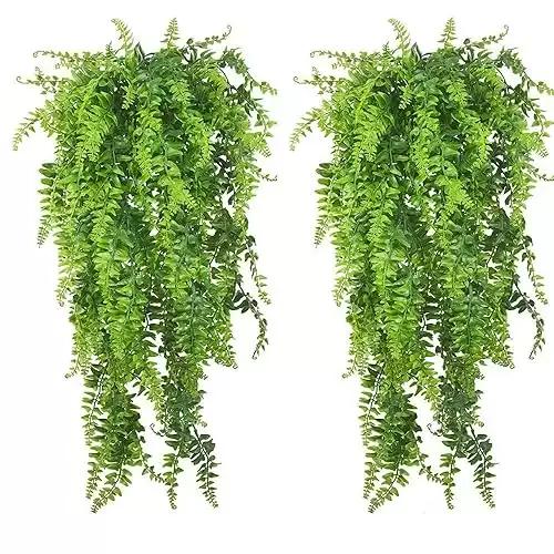 PINVNBY Reptile Plants Hanging Fake Vines Boston Climbing Terrarium Plant with Suction Cup for Bearded Dragons Lizards Geckos Snake Pets Hermit Crab and Tank Habitat Decorations (2 Pack)