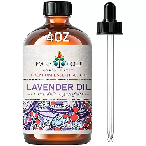 EVOKE OCCU Lavender Essential Oil 4 Oz, Pure Lavender Oil for Diffuser Skin Massage Candle Soap Making- 4 FL Oz