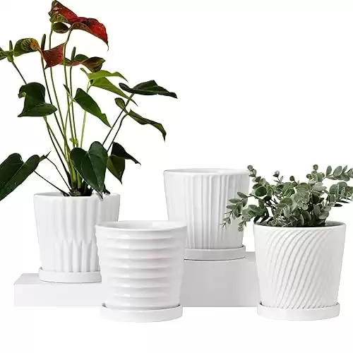 Plant Pots,White 6 Inch Pots for Plants,Ceramic Planters with Drainage Holes,Indoor Flower Pots with Saucer