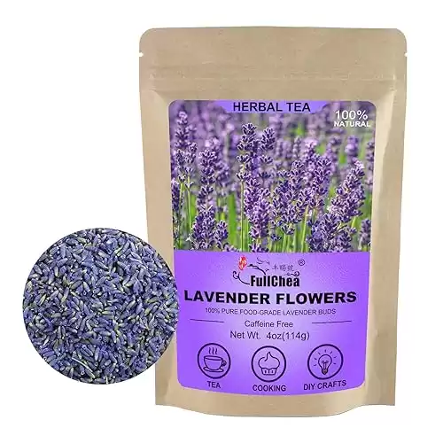 FullChea - Natural Dried Lavender Flowers,114g - Premium Food Grade Lavender Buds - Non-GMO - Caffeine-free - Perfect for Tea, Lemonade, Baking, Baths