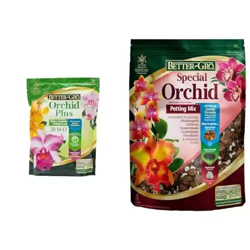 Premium Grade Orchid Bark Potting Mix, Orchid Plus Urea-Free Orchid Fertilizer for Vigorous Growth