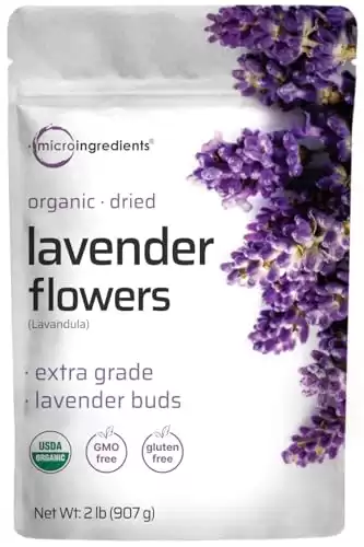 Organic Dried Lavender Flowers Tea, 2lbs | Culinary Lavender from France for Herbal Tea, Home Fragrance & Sachets| Premium Grade Loose Lavender Buds | Non-GMO, No Sugar, Eco-Friendly Recyclable Ba...