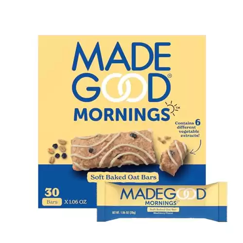 MadeGood Mornings Soft Baked Breakfast Bars, Blueberry, 1.06 Oz (30 Count) Gluten Free Snacks