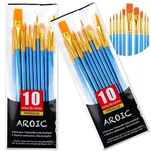 Acrylic Paint Brush Set, 2 Packs / 20 pcs Nylon Hair Brushes for All Purpose Oil Watercolor Painting Artist Professional Kits