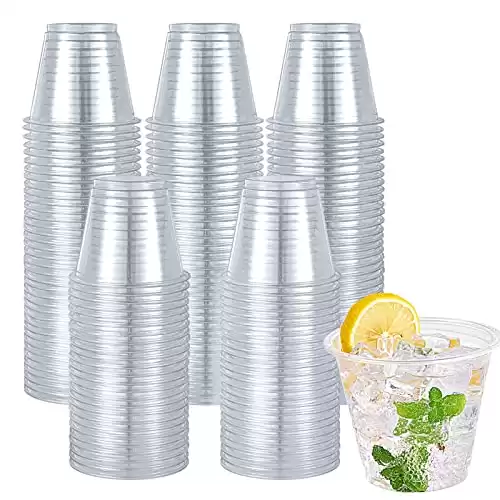 Turbo Bee 300 Pack 9oz Clear Plastic Cups,Disposable Crystal Drinking Cups,PET Plastic Party Cups for Wine,Juice,Iced Coffee and Cold Drinks