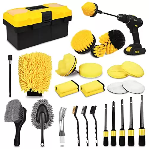 27 Piece Car Detailing Brush Set - Tools Kit for Interior, Exterior, Wheels