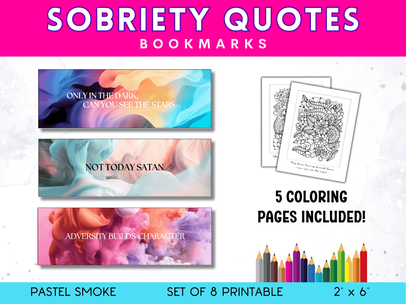 Pastel Smoke Printable Sobriety Bookmarks